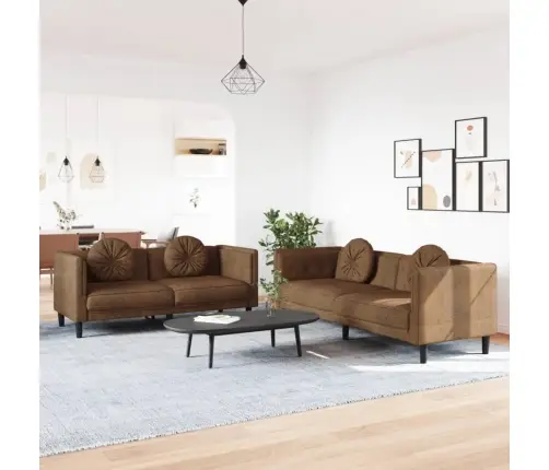 Sofos Komplektas Su Pagalvėmis, 2 Dalių, Rudas, Aksomas