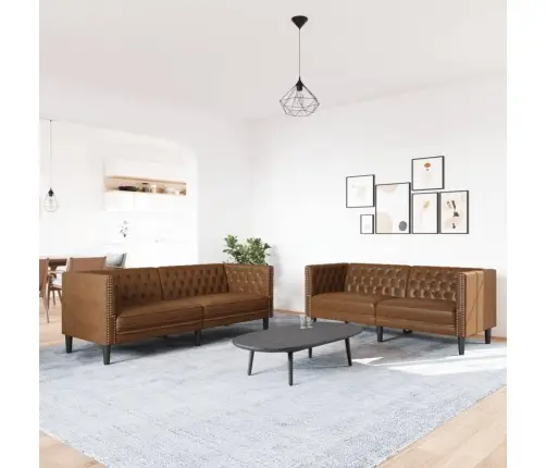 Divdaļīgs Chesterfield Dīvāns, Brūna Mākslīgā Zamšāda Vidaxl