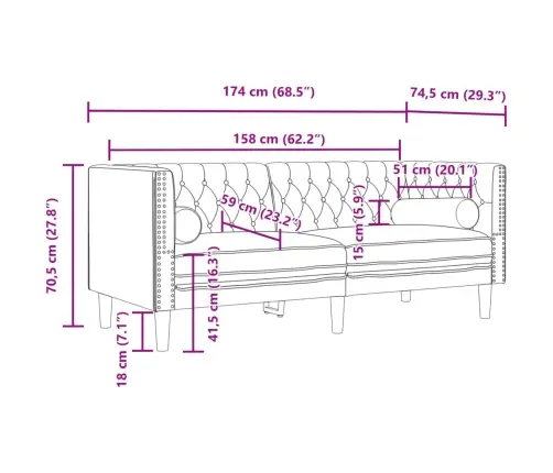 Trīsdaļīgs Chesterfield Dīvānu Komplekts Ar Balstiem, Samts Vidaxl
