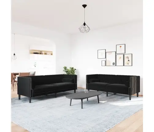 2-Osaline Diivanite Komplekt Rullpatjadega, Must, Samet