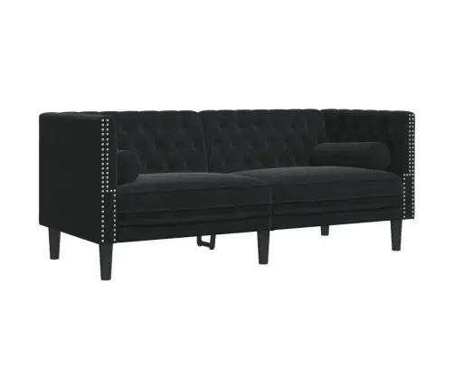 2-Osaline Diivanite Komplekt Rullpatjadega, Must, Samet