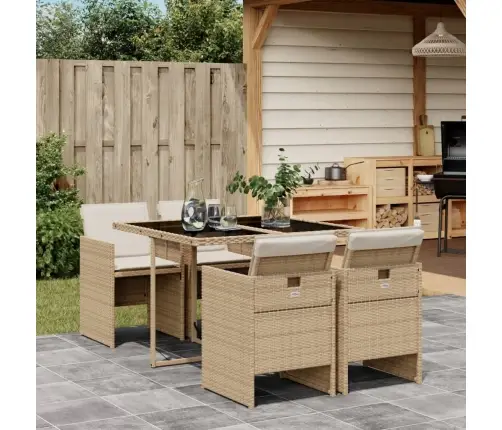 5-Daļīgs Dārza Mēbeļu Komplekts, Matrači, Bēša Pe Rotangpalma Vidaxl