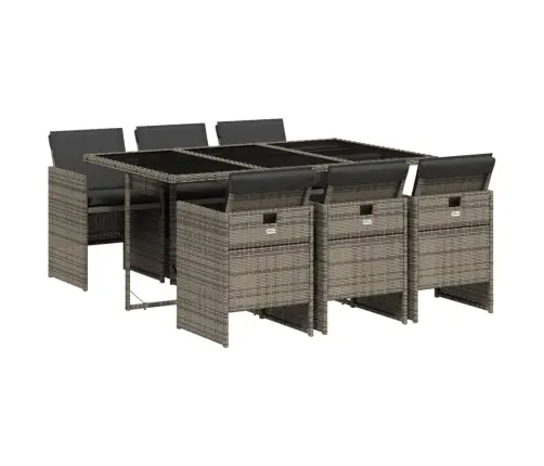 7-Daļīgs Dārza Mēbeļu Komplekts, Matrači, Pelēka Pe Rotangpalma Vidaxl