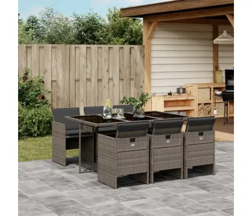 7-Daļīgs Dārza Mēbeļu Komplekts, Matrači, Pelēka Pe Rotangpalma Vidaxl