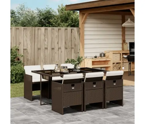 Sodo Komplektas Su Pagalvėlėmis, 7 Dalių, Rudas, Poliratanas