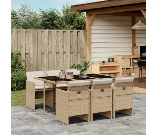 7-Daļīgs Dārza Mēbeļu Komplekts, Matrači, Bēša Pe Rotangpalma Vidaxl