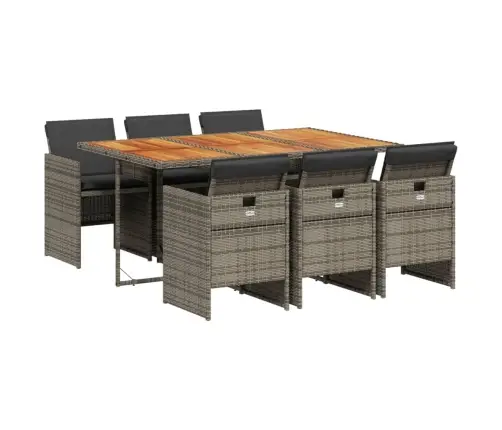 7-Daļīgs Dārza Mēbeļu Komplekts, Matrači, Pelēka Pe Rotangpalma Vidaxl