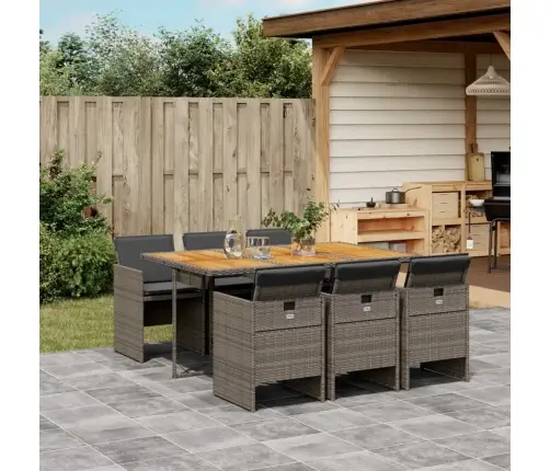 7-Daļīgs Dārza Mēbeļu Komplekts, Matrači, Pelēka Pe Rotangpalma Vidaxl