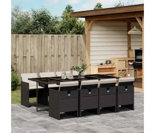 Sodo Komplektas Su Pagalvėlėmis, 9 Dalių, Juodas, Poliratanas