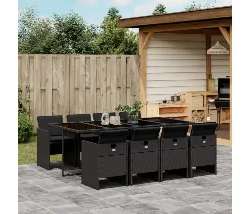 9-Daļīgs Dārza Mēbeļu Komplekts, Matrači, Melns, Pe Rotangpalma Vidaxl