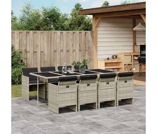 9-Daļīgs Dārza Mēbeļu Komplekts, Matrači,Gaiši Pelēka Pe Pinums Vidaxl