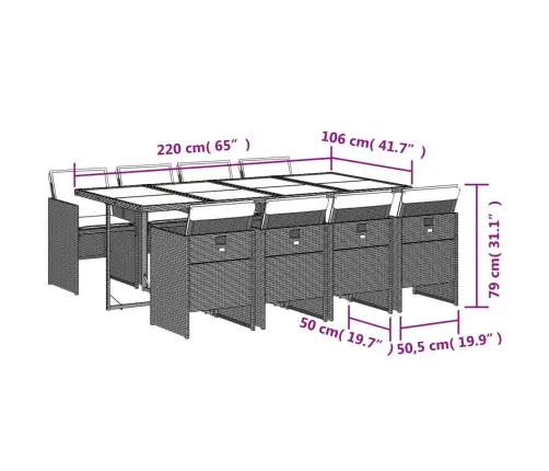 9-Daļīgs Dārza Mēbeļu Komplekts Ar Matračiem, Pe Rotangpalma Vidaxl