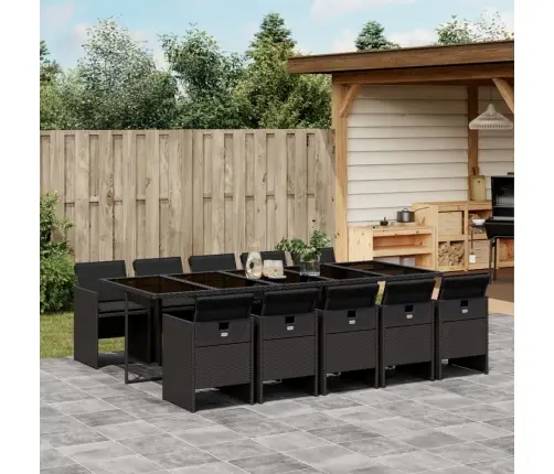 11-Daļīgs Dārza Mēbeļu Komplekts, Matrači, Melna Pe Rotangpalma Vidaxl