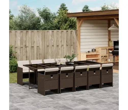 11-Daļīgs Dārza Mēbeļu Komplekts, Matrači, Brūna Pe Rotangpalma Vidaxl