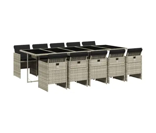 11-Osaline Aia Söögimööbli Komplekt Patjadega, Hall, Polürotang