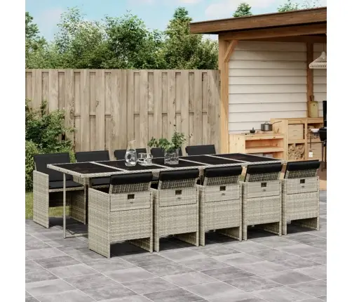 11-Osaline Aia Söögimööbli Komplekt Patjadega, Hall, Polürotang