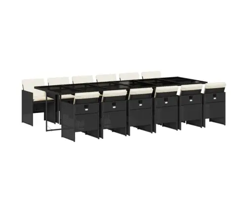 13-Osaline Aia Söögimööbli Komplekt Patjadega, Must, Pe-Rotang