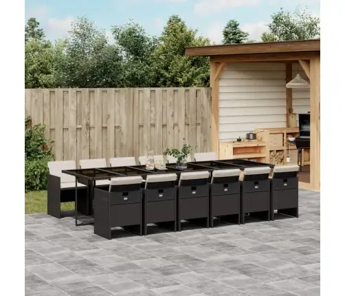 13-Osaline Aia Söögimööbli Komplekt Patjadega, Must, Pe-Rotang