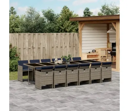 13-Osaline Aia Söögimööbli Komplekt Patjadega, Hall, Polürotang