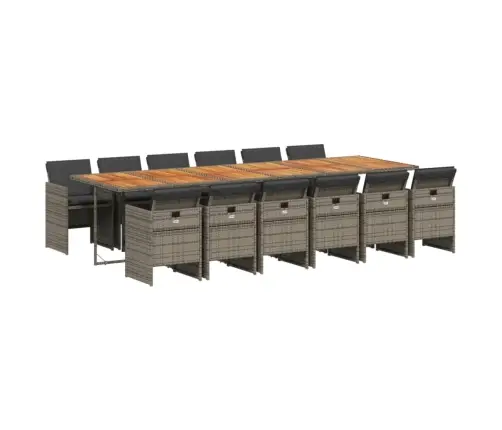 13-Osaline Aia Söögimööbli Komplekt Patjadega, Hall, Polürotang