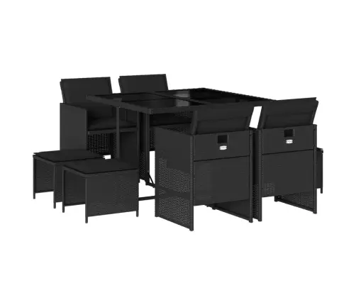 9-Daļīgs Dārza Mēbeļu Komplekts, Matrači, Melns, Pe Rotangpalma Vidaxl