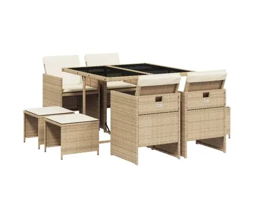 9-Daļīgs Virtuves Mēbeļu Komplekts Ar Matračiem, Pe Rotangpalma Vidaxl