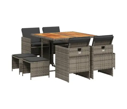 Sodo Komplektas Su Pagalvėlėmis, 9 Dalių, Pilkas, Poliratanas