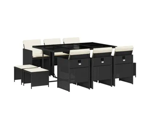 Sodo Komplektas Su Pagalvėlėmis, 11 Dalių, Juodas, Poliratanas