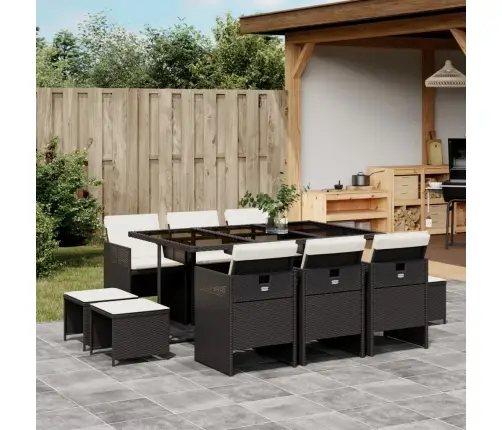 Sodo Komplektas Su Pagalvėlėmis, 11 Dalių, Juodas, Poliratanas