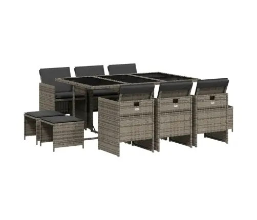 Sodo Komplektas Su Pagalvėlėmis, 11 Dalių, Pilkas, Poliratanas