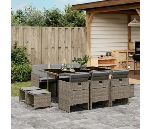 Sodo Komplektas Su Pagalvėlėmis, 11 Dalių, Pilkas, Poliratanas