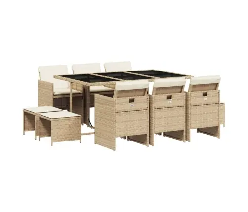 11-Daļīgs Dārza Mēbeļu Komplekts, Matrači, Bēša Pe Rotangpalma Vidaxl