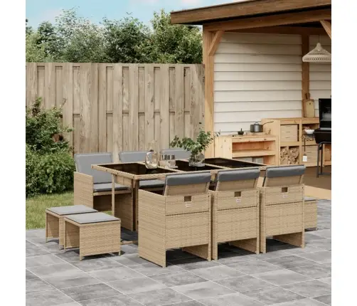 11-Daļīgs Virtuves Mēbeļu Komplekts Ar Matračiem,Pe Rotangpalma Vidaxl