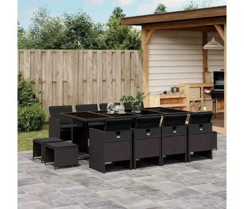 13-Daļīgs Dārza Mēbeļu Komplekts Ar Matračiem, Melns Pe Vidaxl