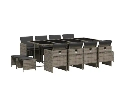 13-Osaline Aia Söögimööbli Komplekt Patjadega, Hall, Polürotang