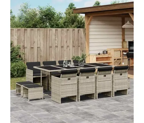 13-Osaline Aia Söögimööbli Komplekt Patjadega, Hall, Polürotang