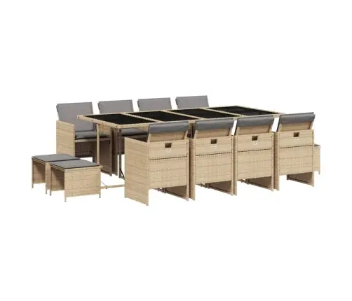 13-Daļīgs Virtuves Mēbeļu Komplekts Ar Matračiem,Pe Rotangpalma Vidaxl