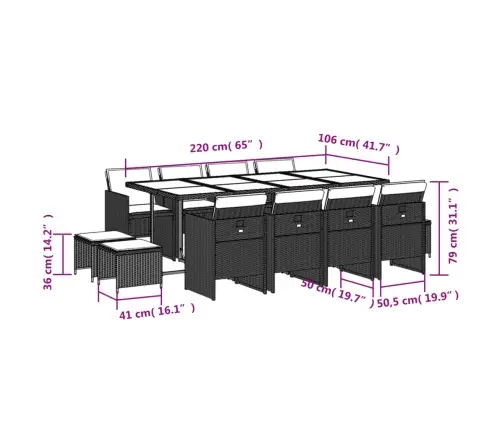 13-Daļīgs Virtuves Mēbeļu Komplekts Ar Matračiem,Pe Rotangpalma Vidaxl