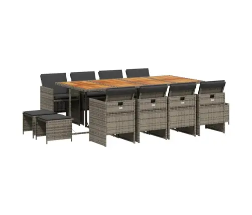 13-Daļīgs Dārza Mēbeļu Komplekts Ar Matračiem, Pelēks Pe Vidaxl