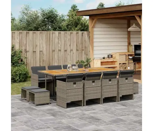 13-Daļīgs Dārza Mēbeļu Komplekts Ar Matračiem, Pelēks Pe Vidaxl