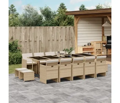 15-Daļīgs Dārza Mēbeļu Komplekts, Matrači, Bēša Pe Rotangpalma Vidaxl