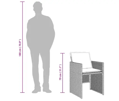 15-Osaline Aia Söögimööbli Komplekt Patjadega, Hall, Polürotang