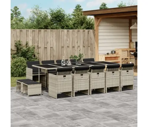 15-Osaline Aia Söögimööbli Komplekt Patjadega, Hall, Polürotang