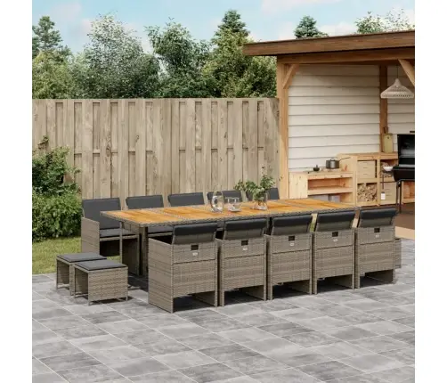 Sodo Komplektas Su Pagalvėlėmis, 15 Dalių, Pilkas, Poliratanas