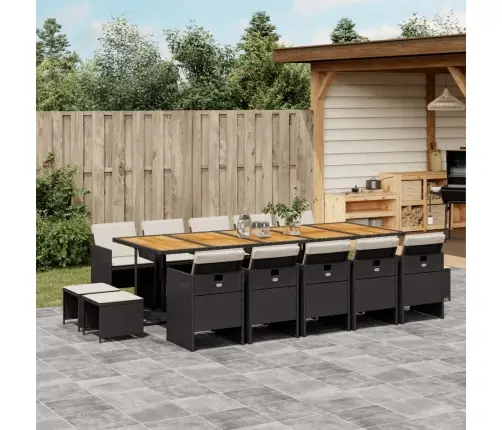 15-Daļīgs Dārza Mēbeļu Komplekts Ar Matračiem, Melns Pe Vidaxl