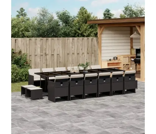 Sodo Komplektas Su Pagalvėlėmis, 17 Dalių, Juodas, Poliratanas