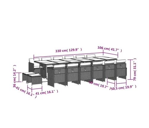 17-Daļīgs Dārza Mēbeļu Komplekts, Matrači, Brūna Pe Rotangpalma Vidaxl