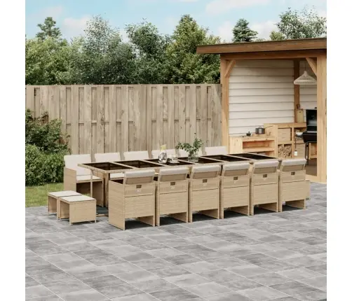 17-Osaline Aia Söögimööbli Komplekt Patjadega, Beež, Rotang