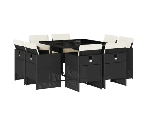 9-Daļīgs Dārza Mēbeļu Komplekts, Matrači, Melns, Pe Rotangpalma Vidaxl