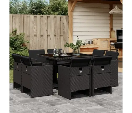 9-Daļīgs Dārza Mēbeļu Komplekts, Matrači, Melns, Pe Rotangpalma Vidaxl